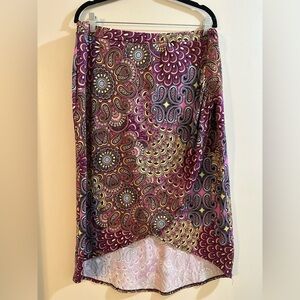Sunny Leigh Red Pink Midi Wrap Skirt